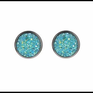 Simple Round Sparkly Turquoise Color Earrings